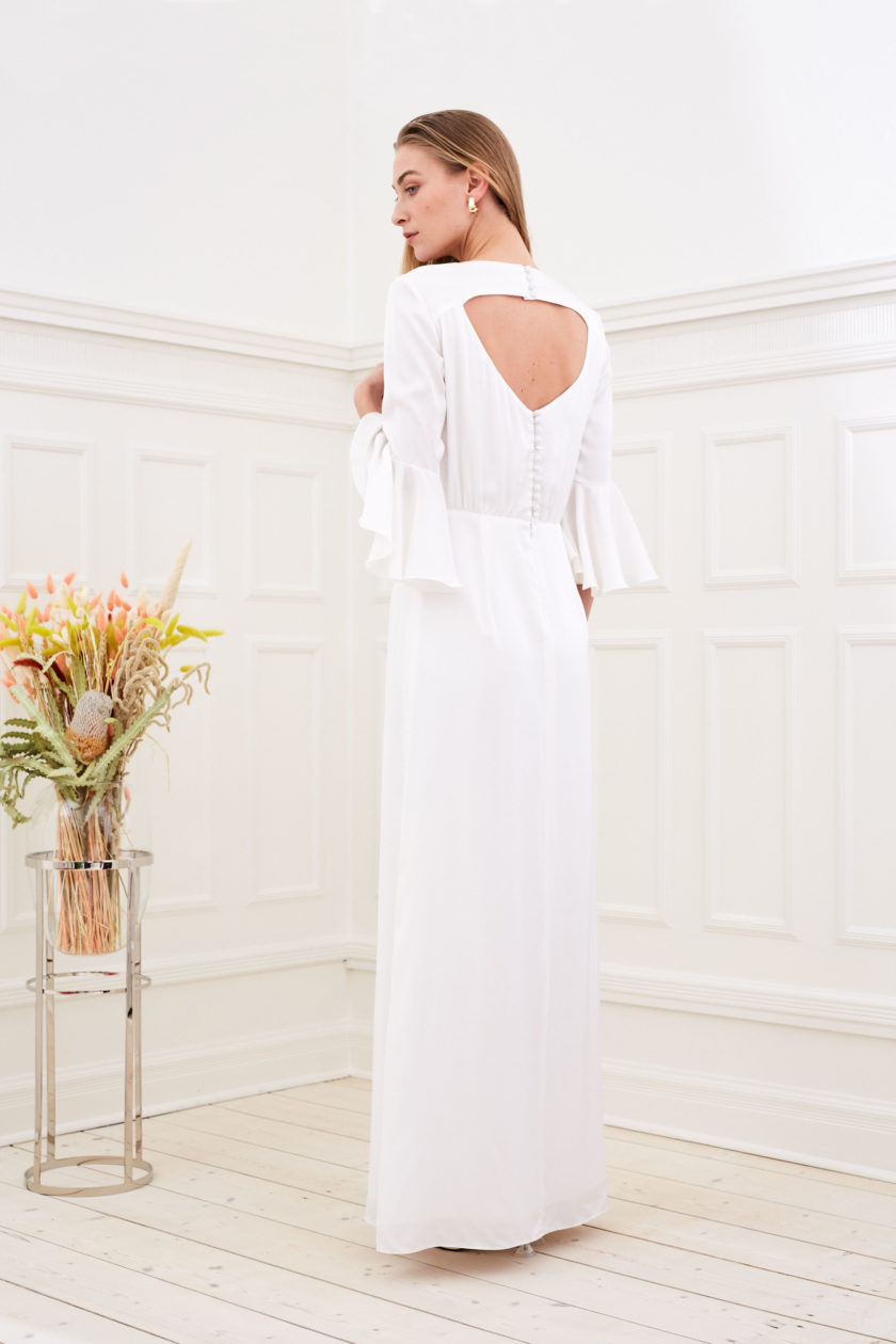 Marisa - Modern wedding dress open back flounce sleeve