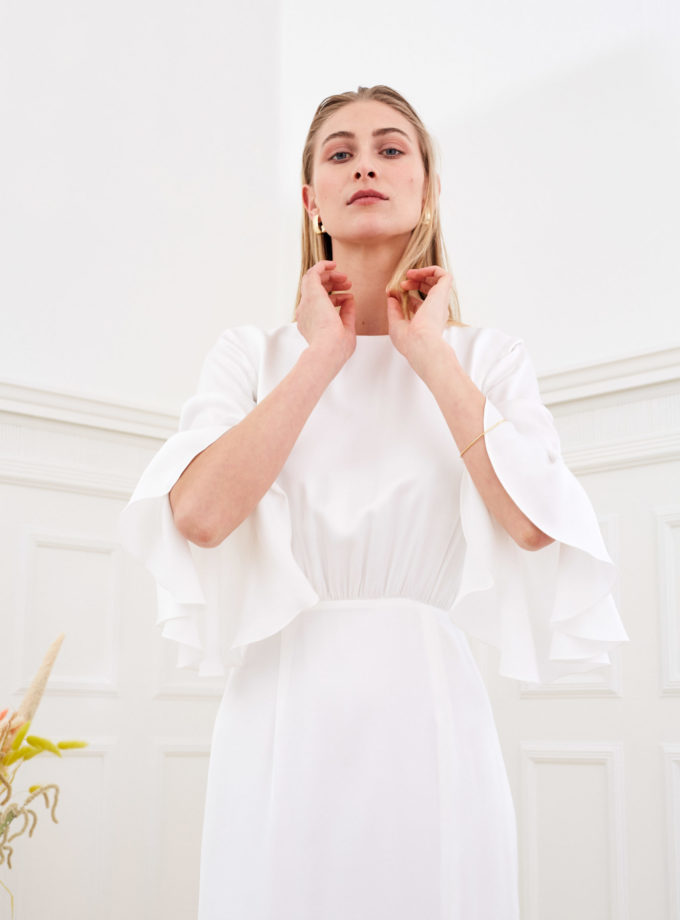 Marisa - Minimalist wedding dress flounce sleeve