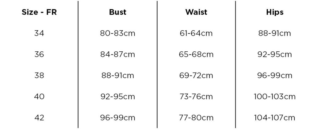 Artemis - Size chart