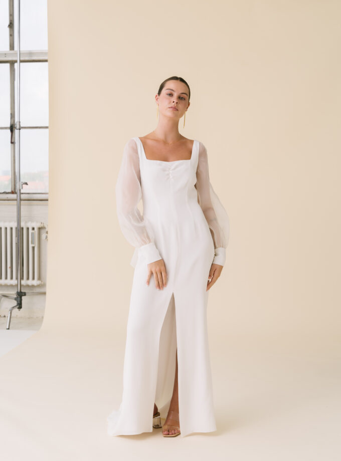 Olivia - Artemis simple wedding dress sheer sleeves