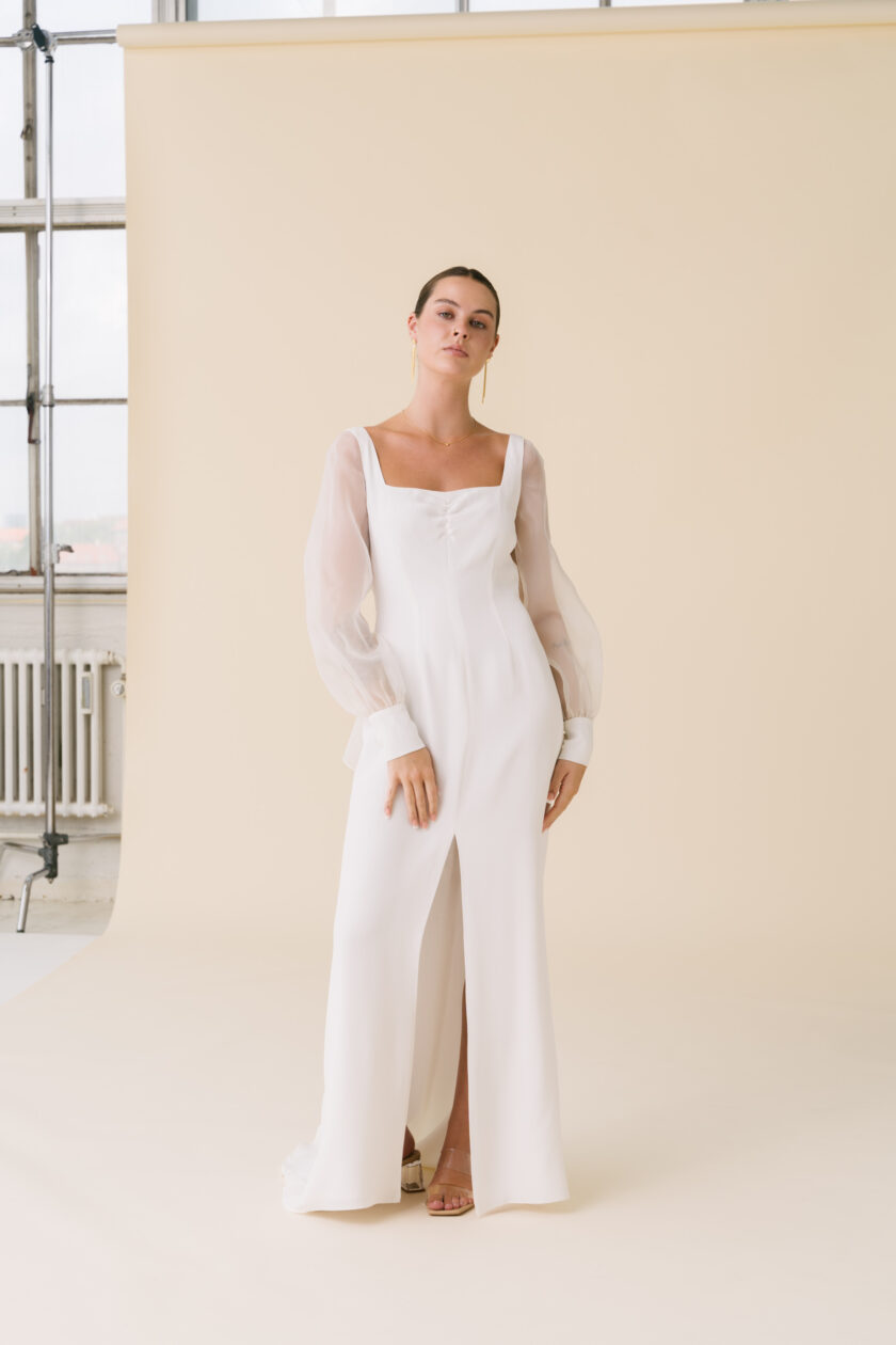 Olivia - Artemis simple wedding dress sheer sleeves