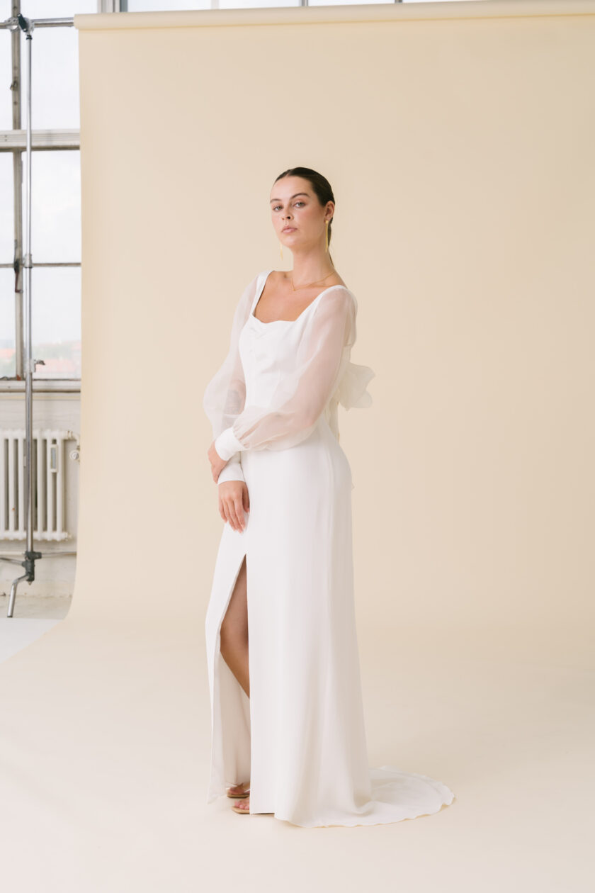 Olivia - Artemis simple wedding dress sheer bowOlivia - Artemis simple wedding dress sheer bow