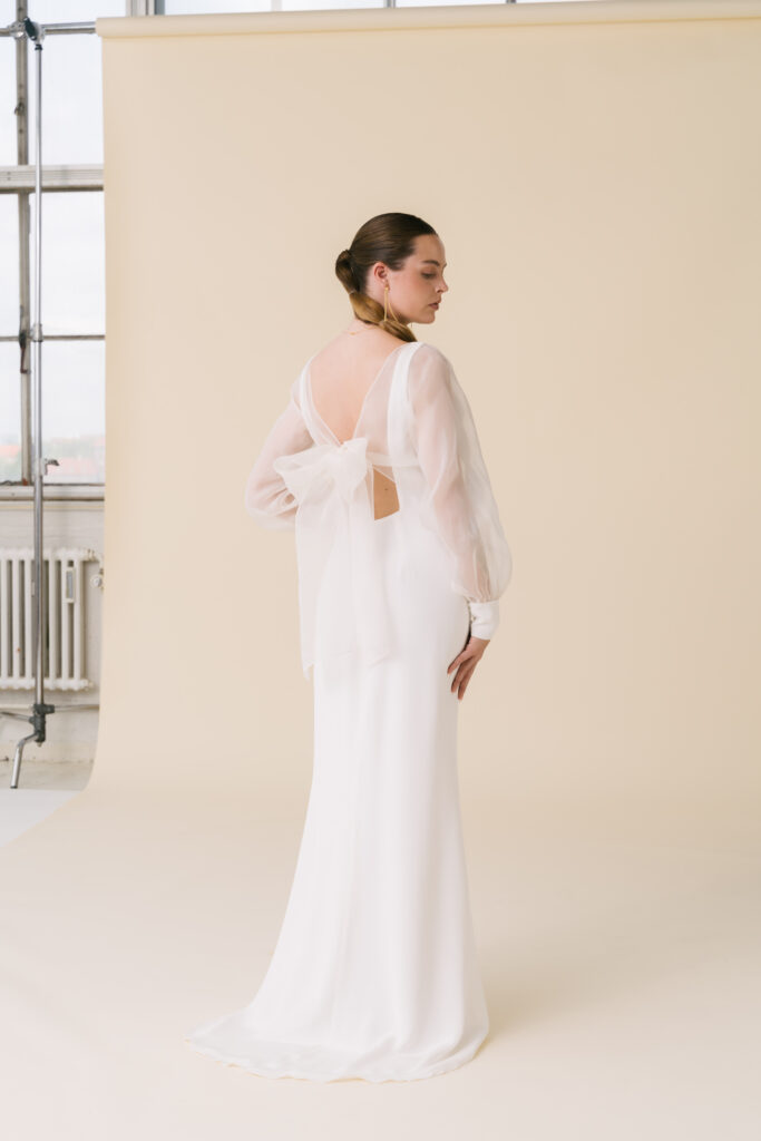 Olivia - Artemis simple wedding dress organza sheer sleeves