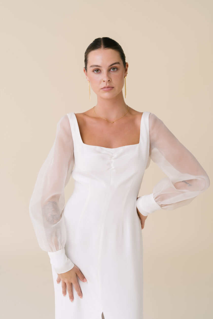 Olivia - Artemis silk wedding dress sheer sleeves